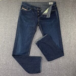Diesel Viker Jeans Men 36x34 Straight Fit Dark Blue Denim Button Fly